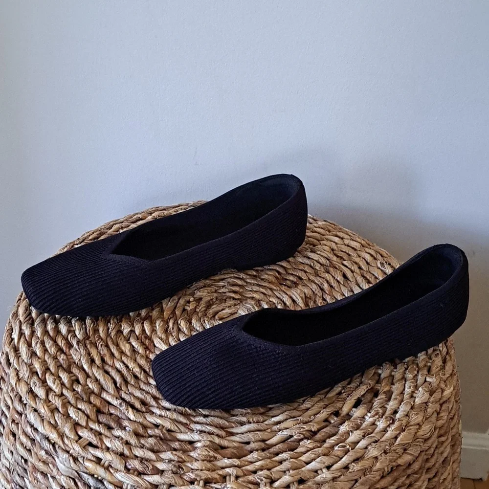 Vivaia Womens Margo Square‎ Toe Black Stretch Fabric Preppy Flats EU42/US10.5-11